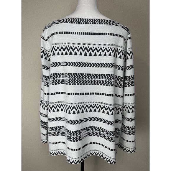 J.Jill Cotton Blend Sweater XL Black White Textured Stripe Boat Neck Fall Winter - Picture 6 of 15